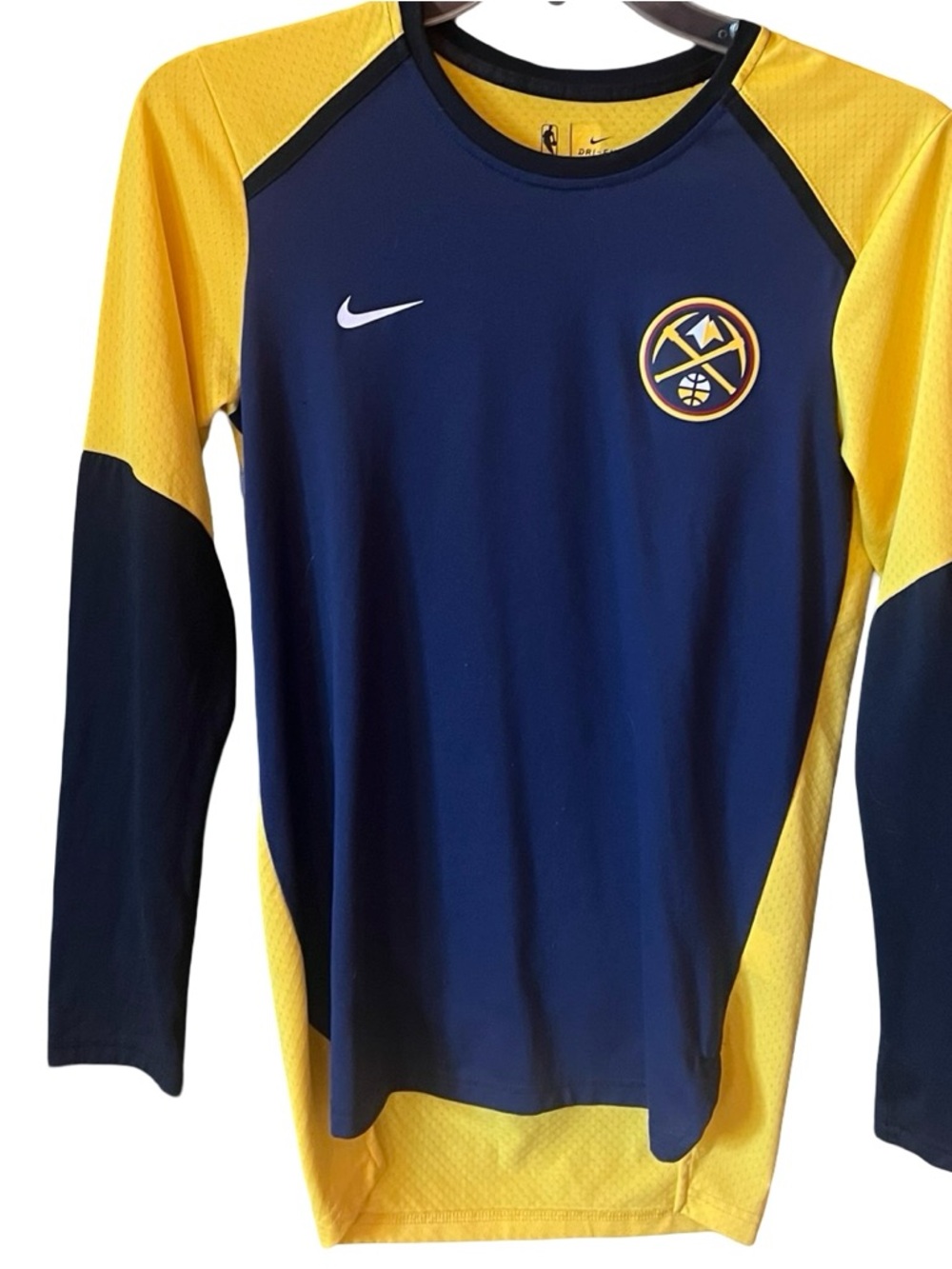 Nike Youth Denver Nuggets Navy and Yellow Long Sleeve Jersey Top
